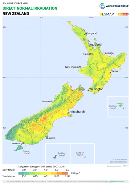Direct Normal Irradiation, New Zealand